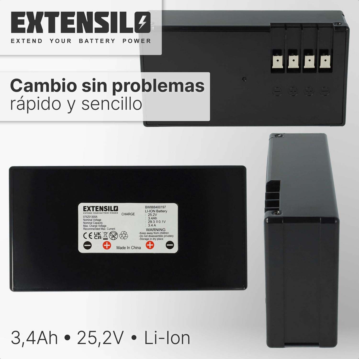 Batería Recargable Compatible con Stiga Autoclip 230 | 230S, M3, M5, M7 robot cortacésped (3400 mAh, 25,2 V, Li-Ion)