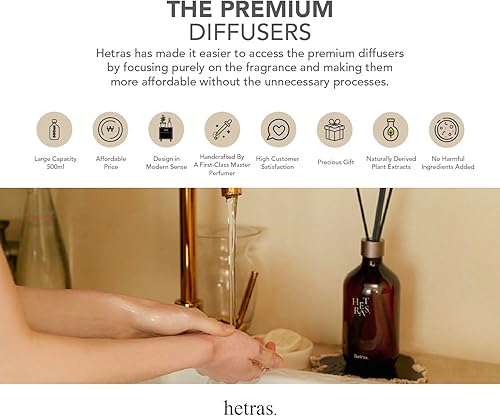 Miniatura 4 de HETRAS. Difusor de varillas premium juego de 2 unidades de 16.9 onzas (33.8 fl oz) de gran capacidad, difusor de aceite aromático y varillas para