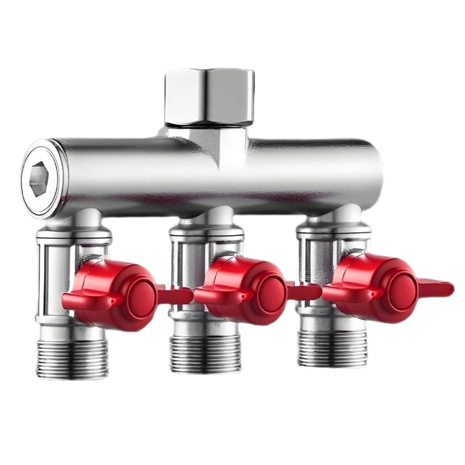 Garden Water Splitter: High Strength Copper Alloy Body, 3 Way Shut-off Valve Adapter, 1/2 Inch Leakproof Hose Connector, Accessory Gasket