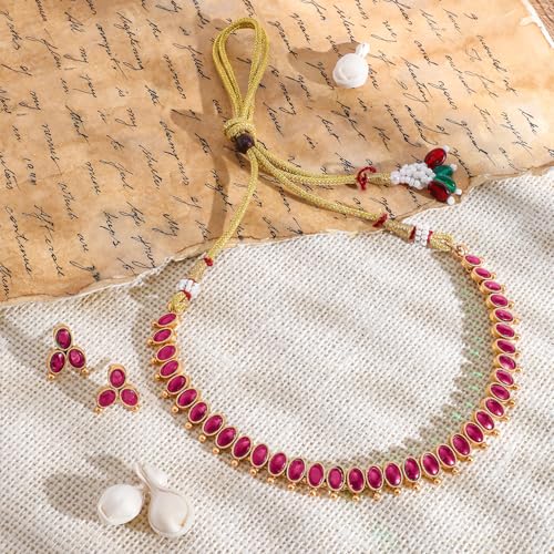 Image of Rubans Necklace Set Gold Plated Traditional Stylish Jewellery Gift for Women & Girls