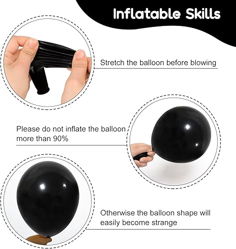 Miniatura 3 de RUBFAC 96 globos negros de látex de diferentes tamaños de 18, 12, 10 y 5 pulgadas, kit de globos de fiesta para Halloween, fiesta de cumpleaños,