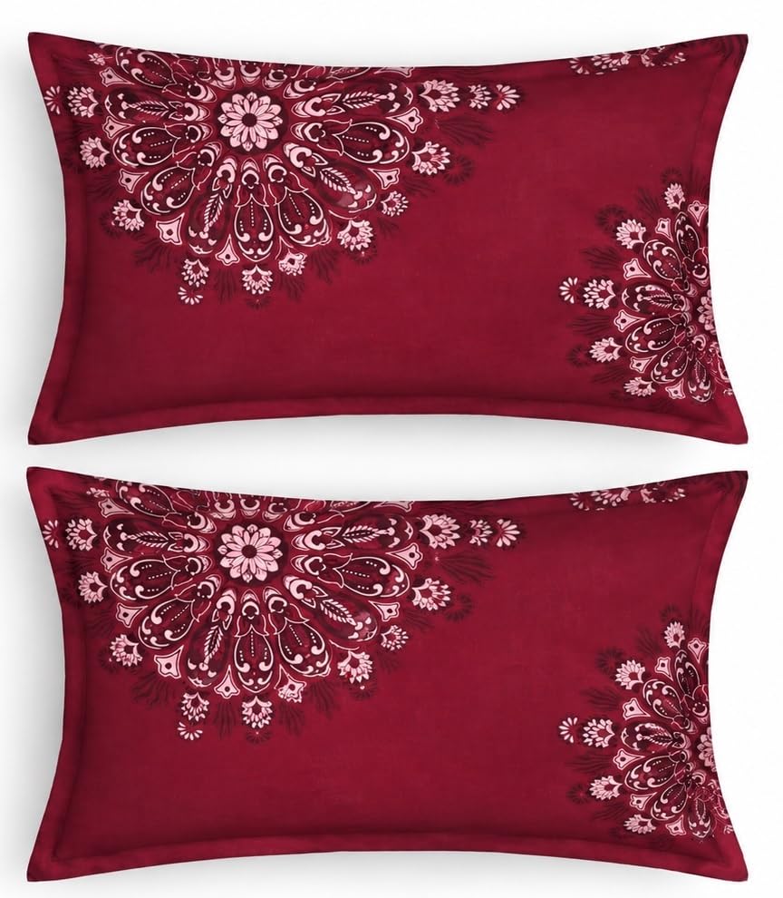 Image of King Size Microfibre Decorative Pillow Covers, Navy Blue Multicolour Heart Print-50 cm x 75 cm (2, Wine)