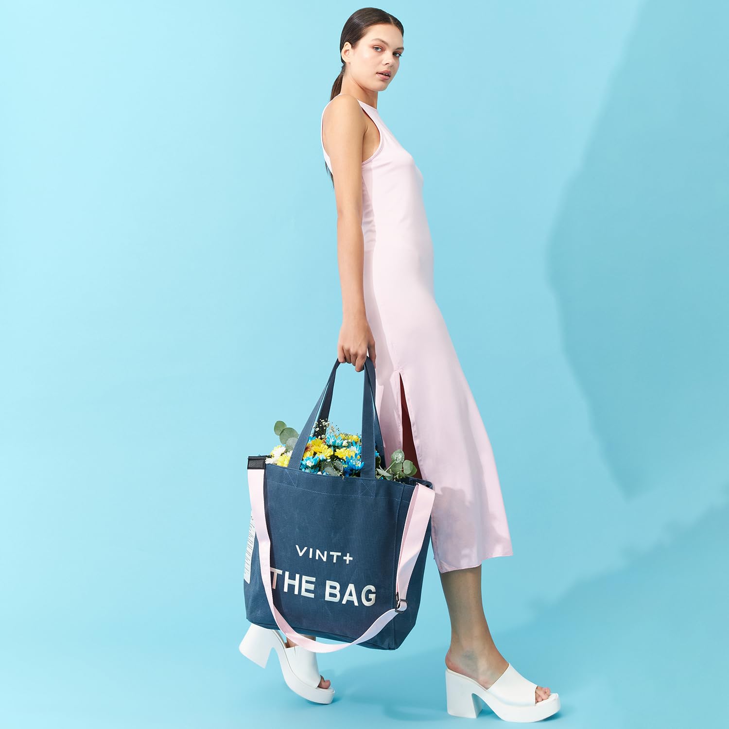 VINT+ Canvas Bag Damen Handtasche – Moderne Schultertasche mit wählbarem Tragegurt – Casual Shopper Tasche ideal für Arbeit, Uni, Schule oder Reise | Wasserabweisend, 100% Baumwolle