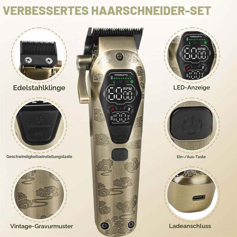 Haarschneidemaschine für Herren + Haarschneider Kit, USB-mit LCD