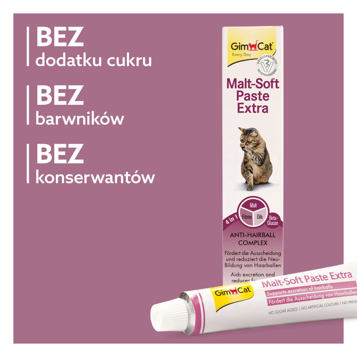 GimCat Pasta Malt-Soft Extra - Przekąska dla kotów Anti-Hairball wspomaga wydalanie kul włosowych - 1 tubka (1 x 100 g)