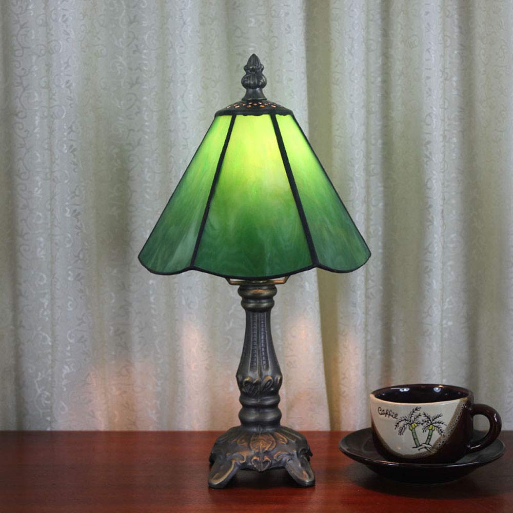 Lámpara de Mesa Estilo Tiffany de 6 Pulgadas, Lámpara de mesilla de noche de vidrieras verdes, lámpara de comedor, Mini Luz Nocturna de Vitral Vintage, [Sin bombillas]