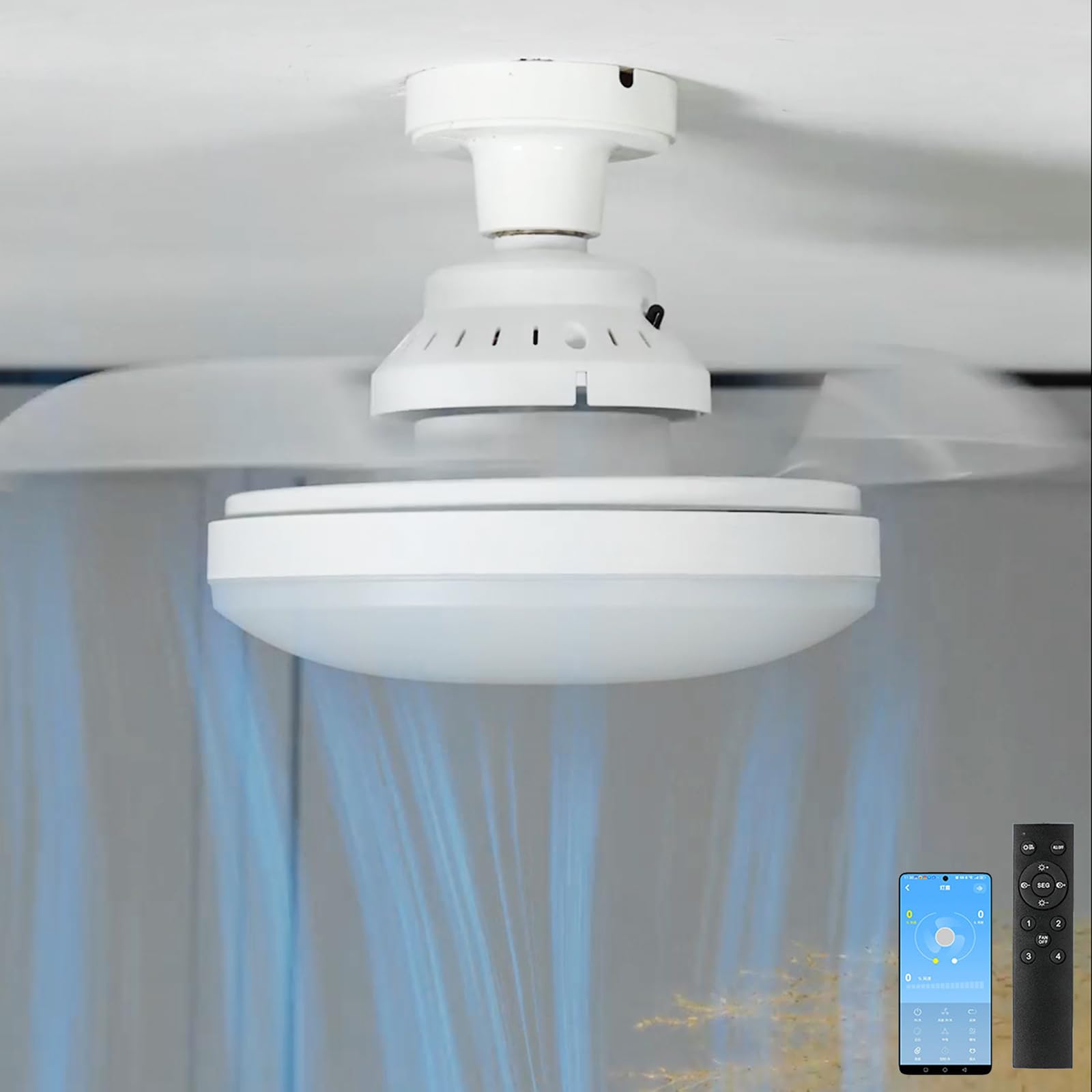 Small Ceiling Fan with Light Retractable Blades and Silent Control, E27 Dimmable LED Ceiling Fan Lamp with Light 3 Speeds for Bedroom Small Room (White)