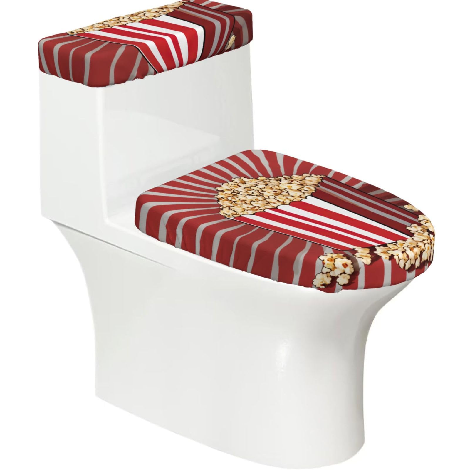 Popcorn Print Printed Toilet Tank and Lid Cover Set of 2 for Most Bathrooms, Fits Elongated Round Toilets