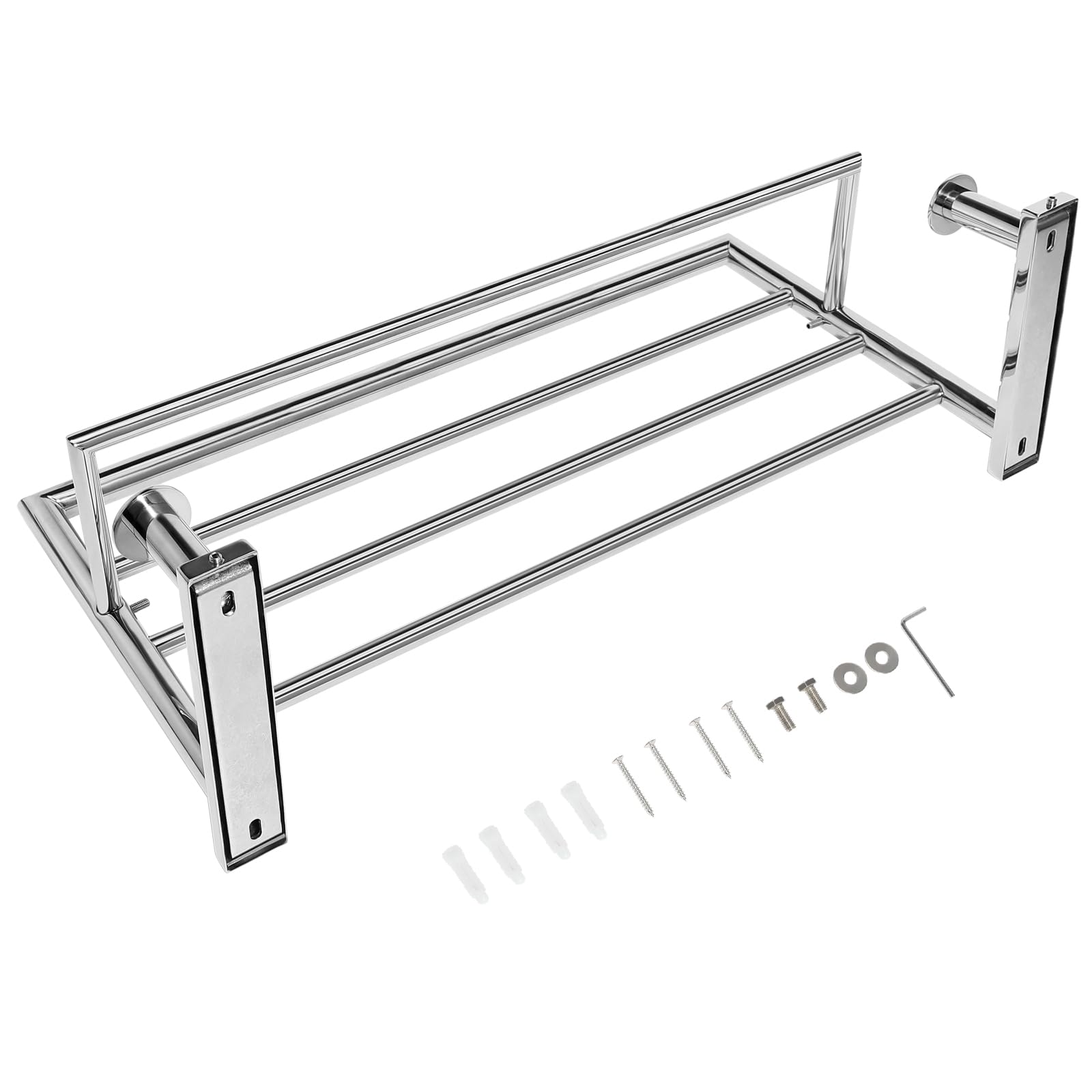 QL Portasciugamani Bagno da Parete,Mensola Porta Asciugamani con 2 Ganci,Acciaio Inossidabile 50cm,Argento