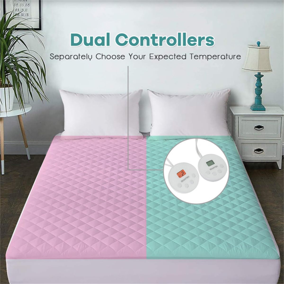 Heated Mattress Pad Queen King Size, Electric Mattress Pad with Dual Controls & 10 Heat Settings,Machine Washable，Gifts for Couples, Mom Dad (80"x78"-White)