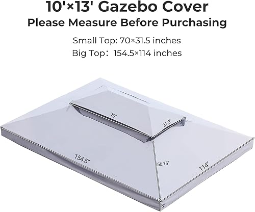 Miniatura 2 de Grand Patio Toldo de repuesto para cenador de 10 x 13 pies, toldo de poliéster PA de doble nivel, resistente al agua, anti-UV, parasol con malla