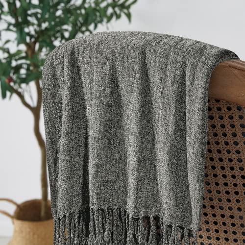 Bourina Chenille Fluffy Throw Blanket With Decorative Fringe For Couch Cover Sofa Chair Blanket（50×60 Inches） Dark Grey #TOP2