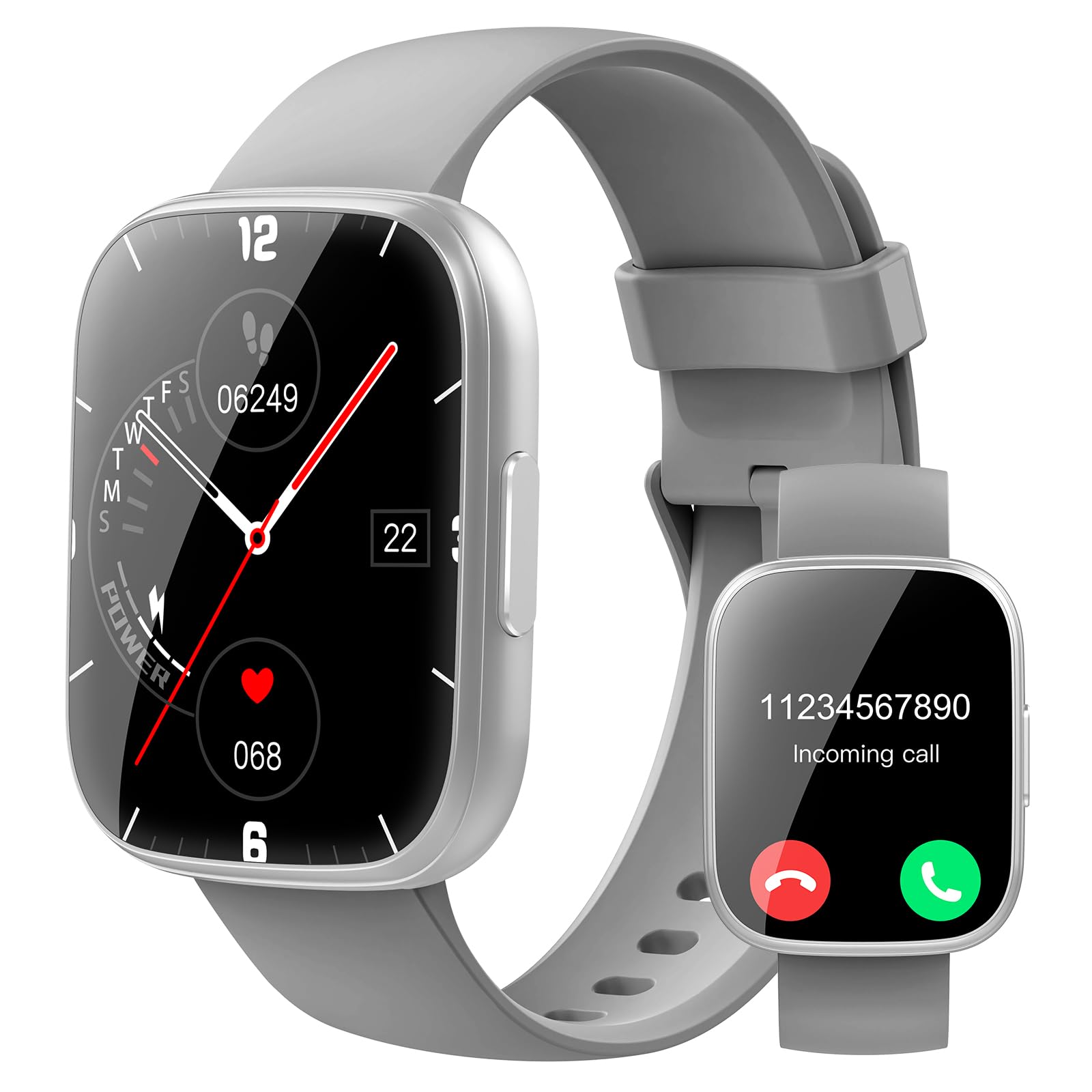 Smart Watch for Men Women(Answer/Make Calls), 1.95" HD Touch Screen Fitness Watch with Sleep Heart Rate Monitor, 110+ Sports Modes, IP68 Waterproof Activity Trackers Compatible with Android iOS, Gray