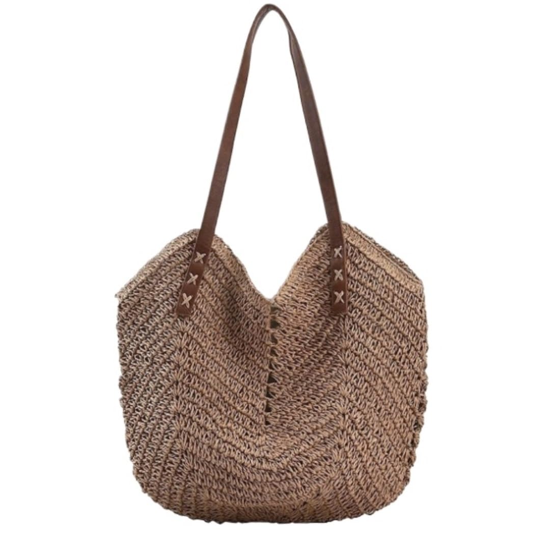 Korbtaschen Damen Strohtasche Für Damen, Sommer-Strandtasche, Weich Gewebte Tragetasche, Großes Rattan Sommer Strand Geldbörse (Color : B, Size : 30 * 37cm)