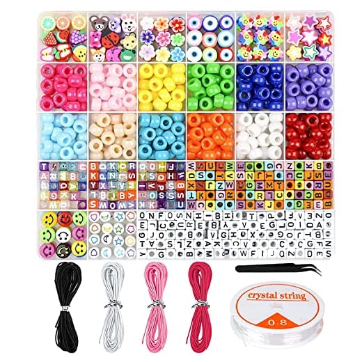 Kit de fabricação de pulseiras, miçangas para pulseiras, miçangas de pônei, miçangas de argila de polímero, miçangas de rosto sorridente, miçangas de letras para fazer joias, artesanato DIY, presentes para meninas de 6 7 8 9 10-12