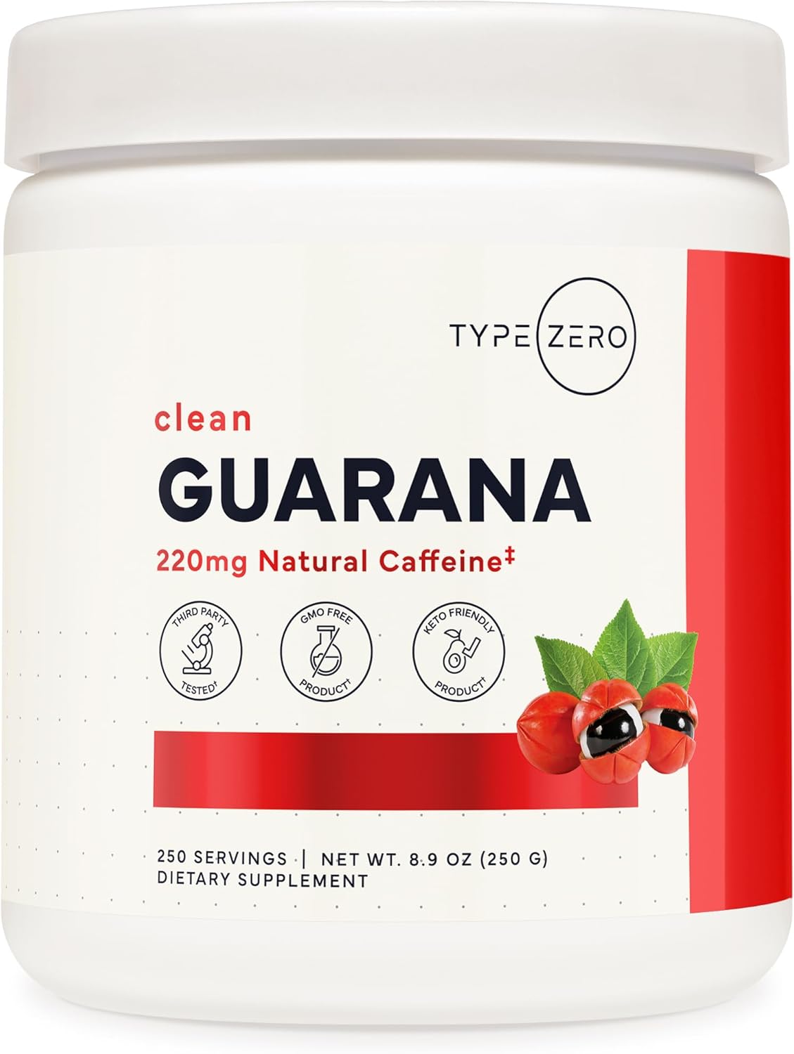 Type Zero Clean Guarana Powder Drink Mix (250 Servings, Unflavored) - 220 MG Caffeine Per Serving, Natural Caffeine, Non GMO, Gluten Free