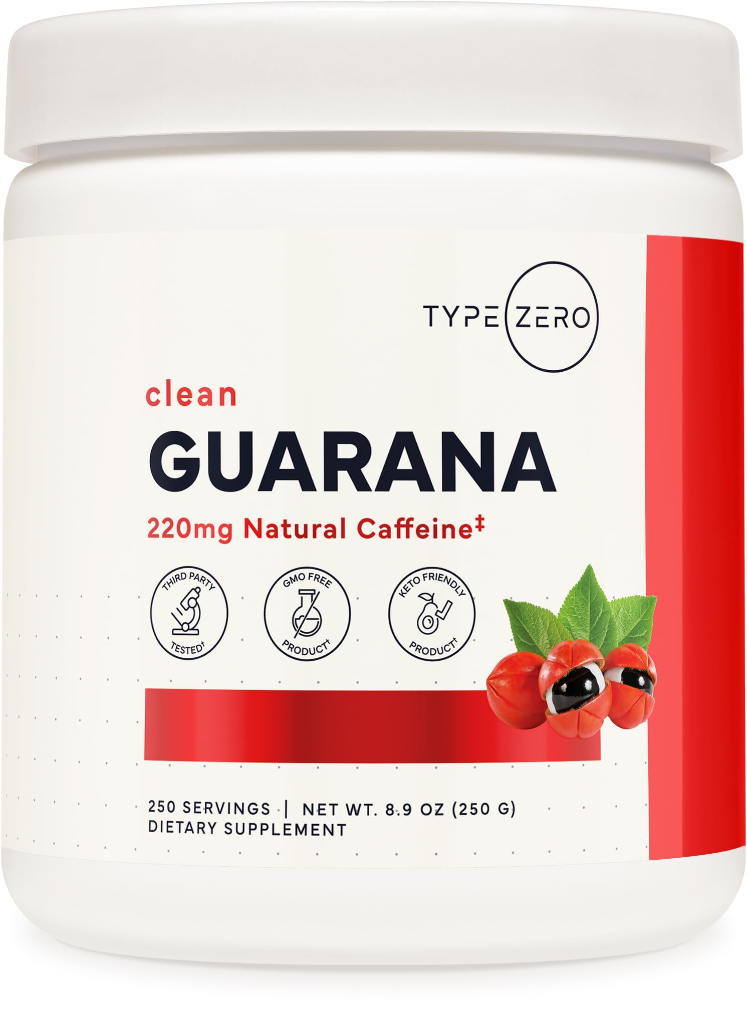 Clean Guarana Powder Drink Mix (250 Servings, Unflavored) - 220 MG Caffeine Per Serving, Natural Caffeine, Non GMO, Gluten Free