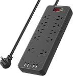 Power Strip Surge Protector with 10 Outlets & 4 USB Ports & 1 USB-C Port (5V/3A), HITRENDS 1875W/15A Flat Plug Spaced Outlets with 6 Feet Extension Cord for Home Office, ETL Listed, Black