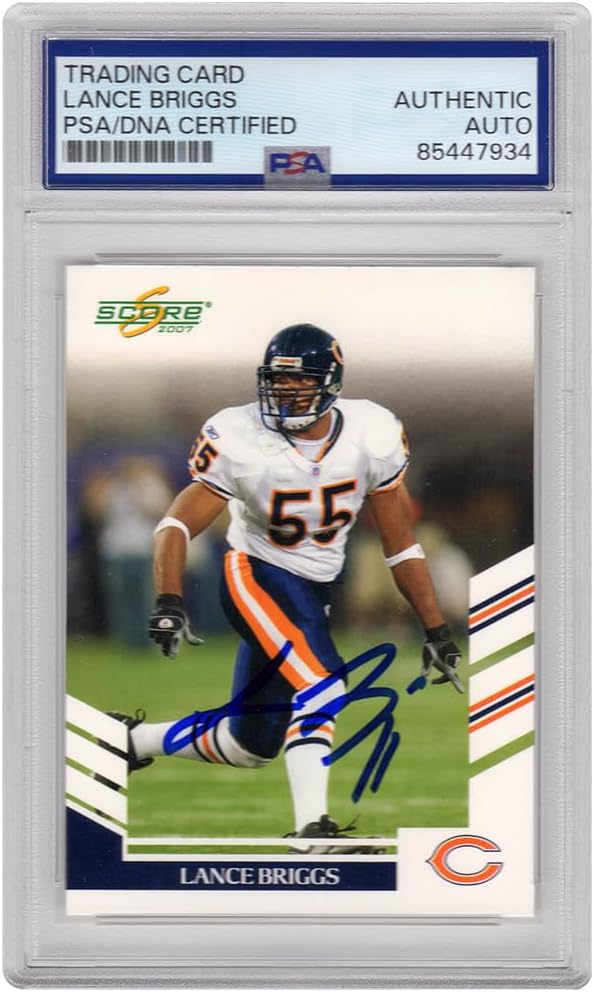 Lance Briggs Signed Bears 2007 Score Football Trading Card #40 - (PSA Encapsulated)