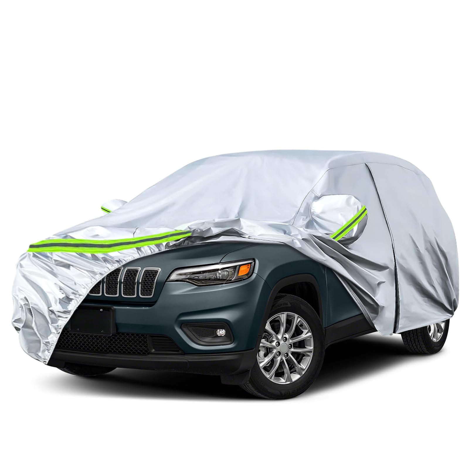 6 Layers Silver Waterproof Car Covers Replace for 2014-2026 Jeep Cherokee | Heavy Duty All Weather Car Cover with Cotton Liner, Zipper Door, Windproof Bands for Snow Rain Dust Protection
