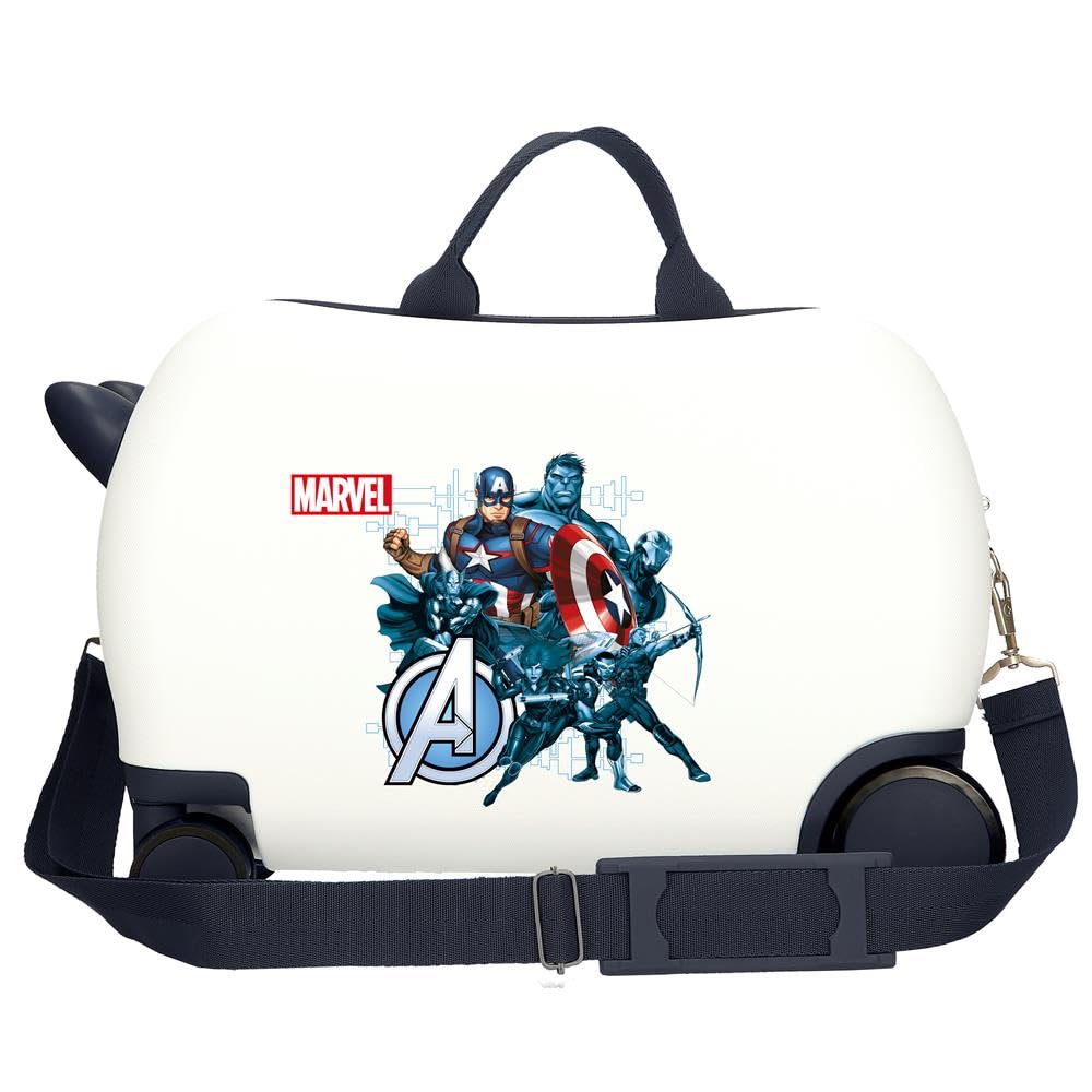 Joumma Marvel Avengers Legendary Valigia per bambini Valigia da cabina Blu bianco ABS rigido Serratura a combinazione laterale 4 Ruote Bagaglio a mano