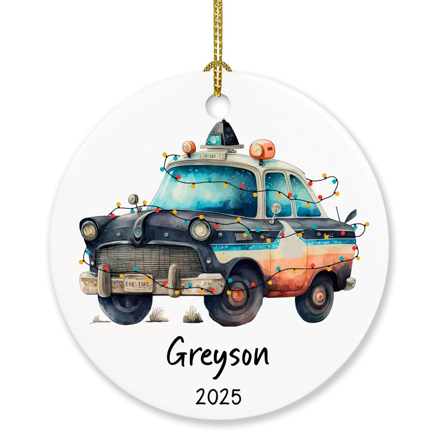 Personalized Police Car Kids Ornament - Christmas 2024 Gift, Custom Year & Name Police Car Lover Ornaments