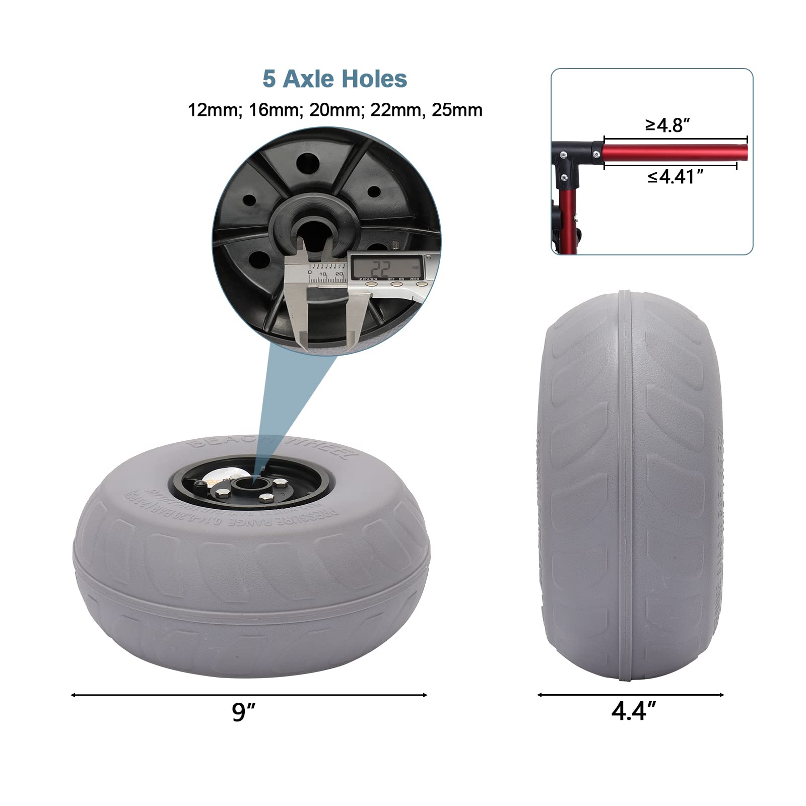 Buy Bonnlo Beach Wheels 9" Replacement Balloon Sand Tires Axle Bore 22mm for Kayak Dolly, Canoe