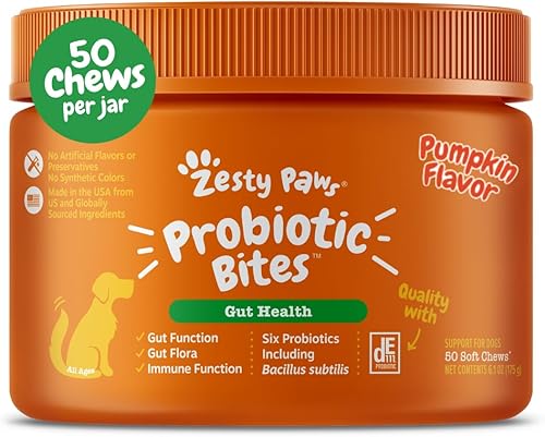 Zesty Paws Probióticos para perros, enzimas digestivas flora intestinal, salud digestiva, diarrea y apoyo intestinal, DE111, probióticos para perros
