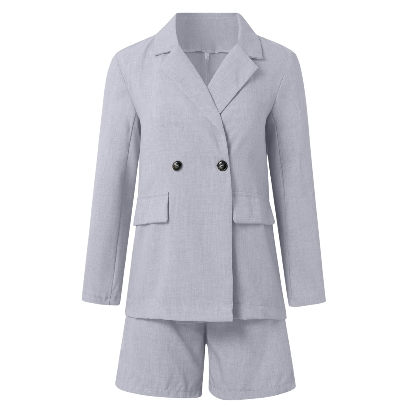 Damen-Shorts-Anzug-Set, lässiges Outfit, Knopfleiste vorne, Reine Farbe, bequem, Stretch, Arbeitskleidung, Sommer, Frühling, Herbst, Winter