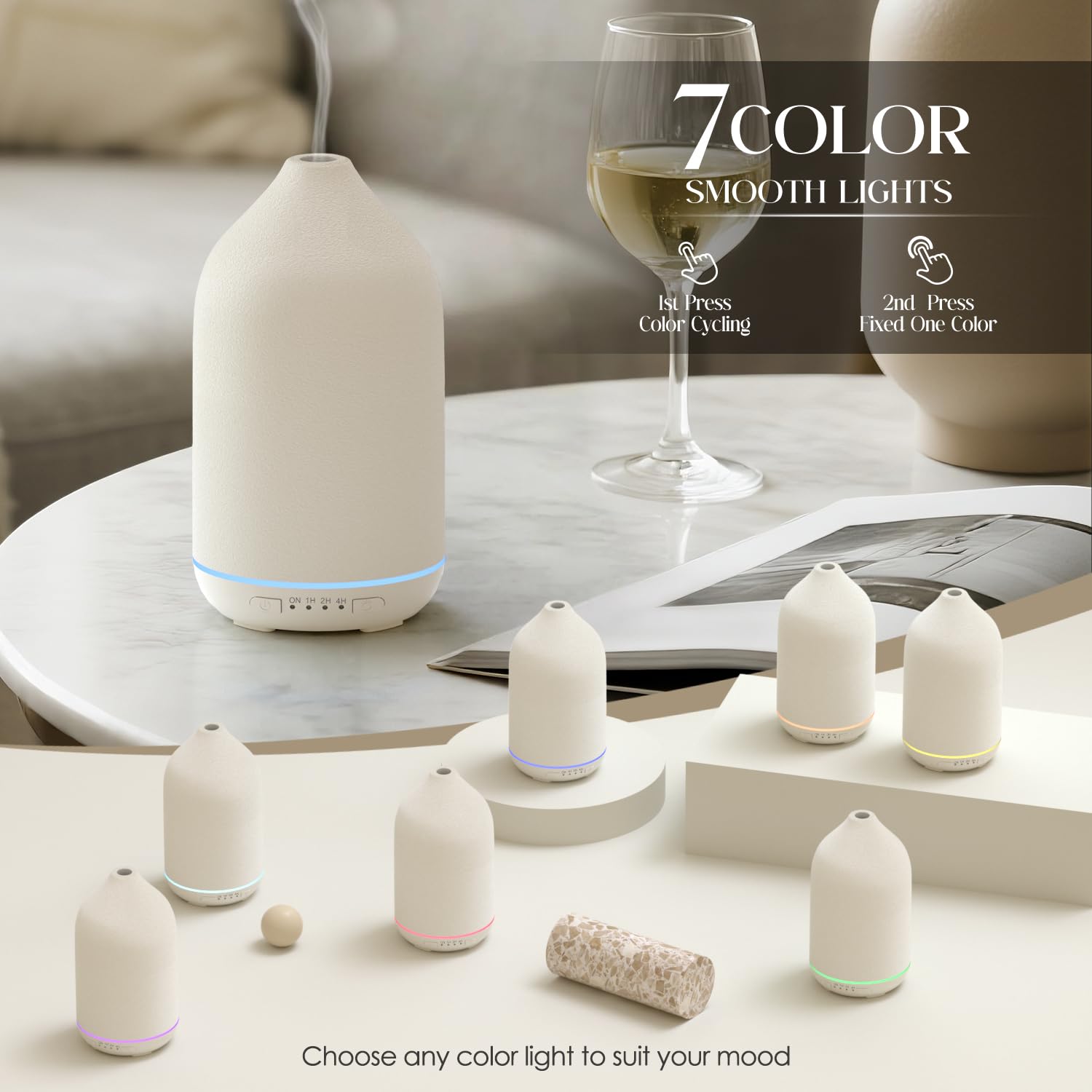 SALKING Aroma Diffuser Keramik Diffusor für Ätherische Öle - Duftöl Duftdiffusor Ultraschall BPA-Frei mit Einstellbarem Nebelmodus, Automatisch Power-Off Leise für Zuhause Büro Yoga 200ML Weiß