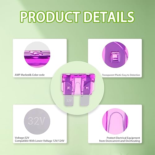 Miniatura 3 de BOJACK 50 fusibles automotrices estándar 3A (ATOAPRATS) fusibles de coche de 3 amperios 32 V (1224 V) fusible de hoja para coche camión