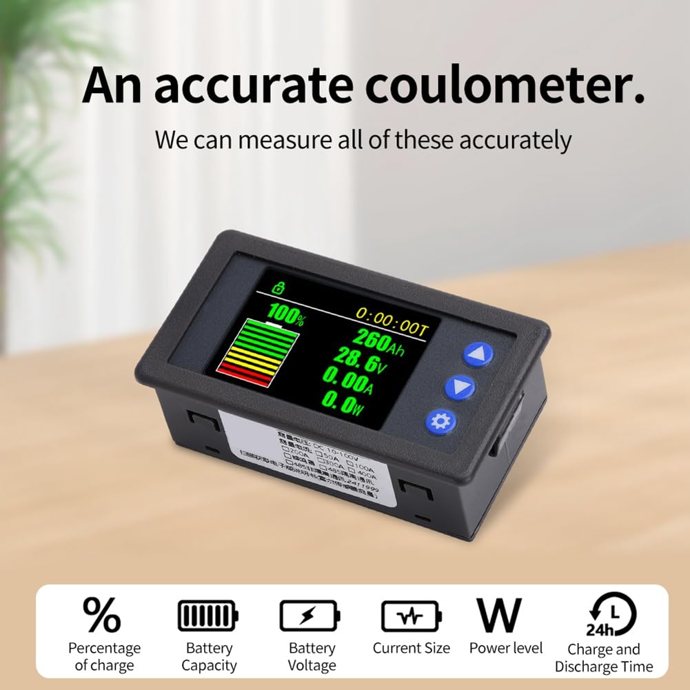 Medidor de Capacidad de Batería de 10V-100V Monitor de Capacidad Pantalla Sensor Hall Probador de Coulomb Voltímetro Amperímetro 200A
