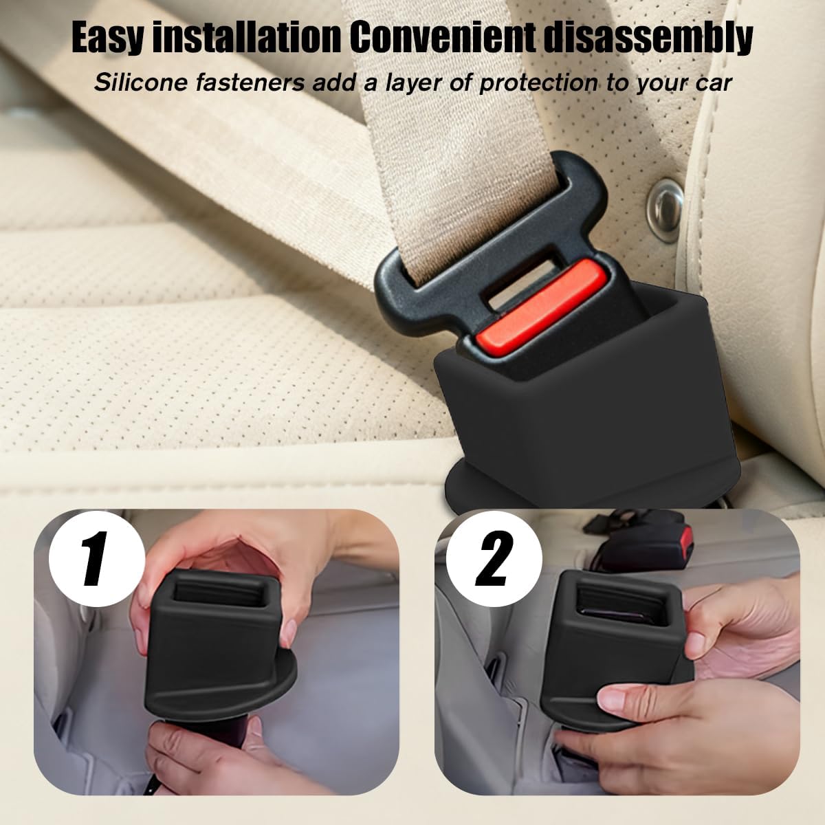 2PCS Car Seat Belt Buckle Holder, Silicone Vehicle Rear & Front Seatbelt Buckle Booster for Easy Access, Automotive Interior Safetybelt Fixer Cover, Universal for SUV Sedan Truck (Black)
