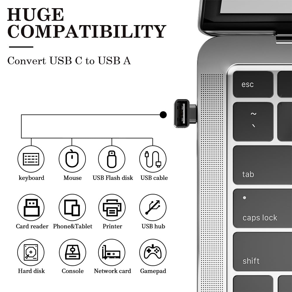 Adattatore USB C a USB da 10 Gbps (2 pezzi), 90 gradi da maschio ad angolo retto a presa A 3.2, convertitore per iPhone 16, serie 15, iPad, MacBook e altro ancora