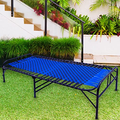 Image of Casa Copenhagen, Portable Single Folding Bed Heavy Duty Metal Cot Khat for Sleeping Bed Space Saving Design Sturdy Synthetic Niwar feet - Aqua Blue & Charcoal Black