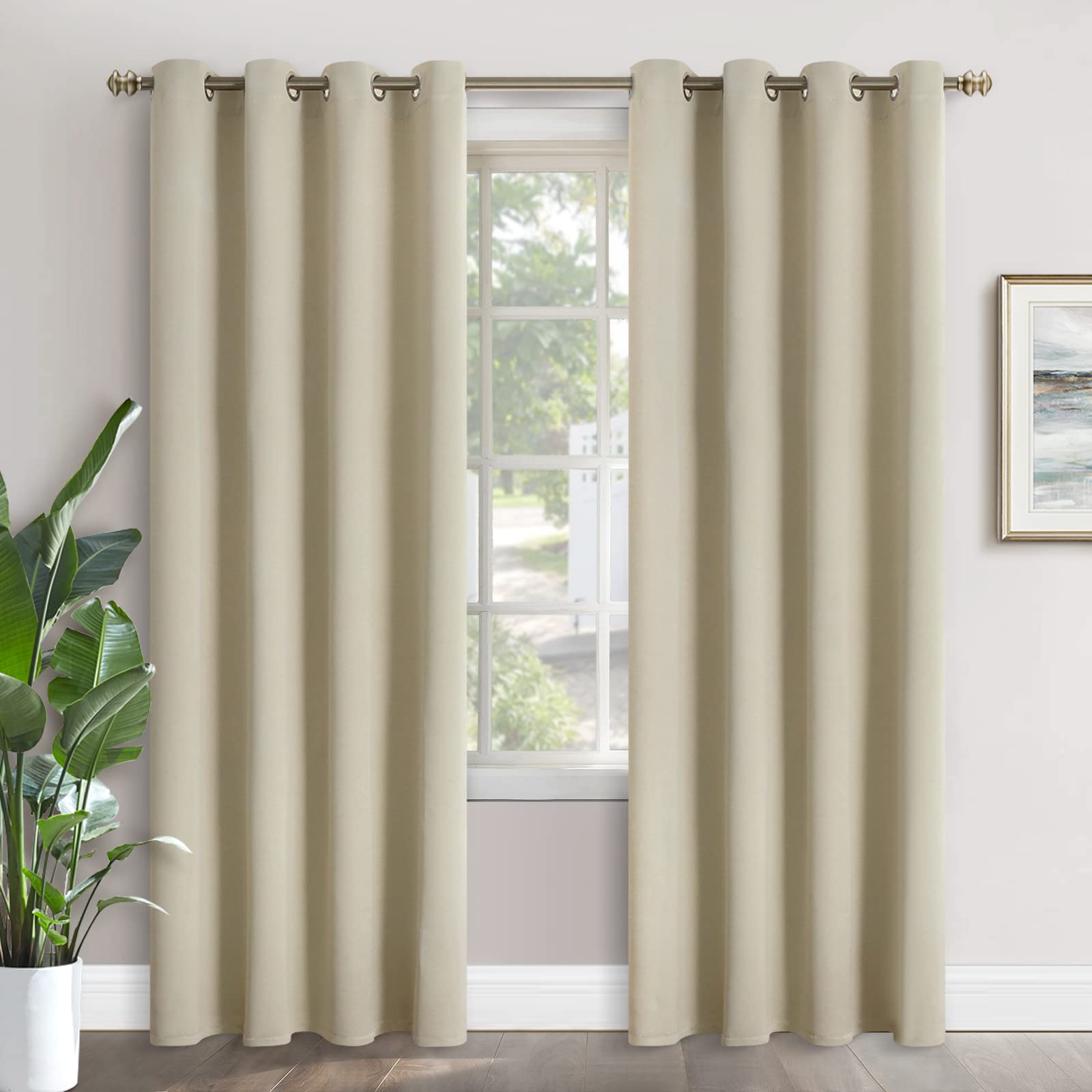YoungsTex Beige Blackout Curtains for Bedroom - Thermal Insulated with Grommet Room Darkening Drapes for Living Room Divider, 2 Panels, 52 x 84 Inch