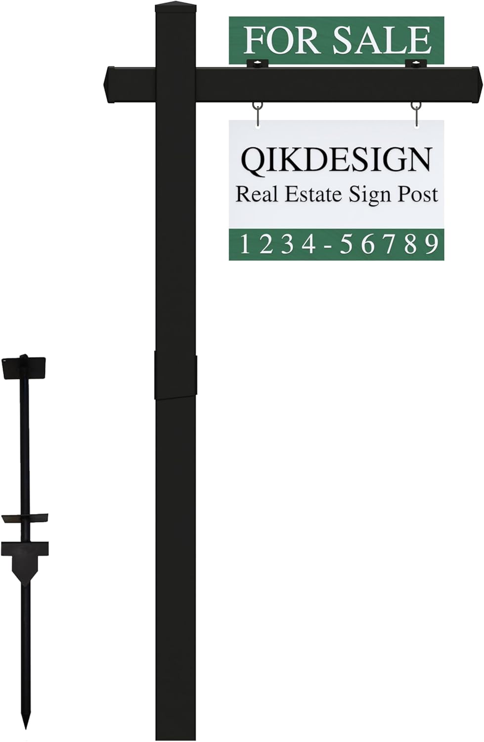 Vinyl PVC Real Estate Sign Post 6' Tall (Connected type), Black Realtor Yard Sign Post with Flat Cap for Open House, 36" Arm Holds Up to 24" Sign