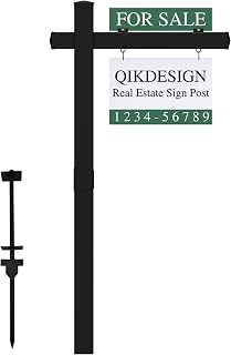 Vinyl PVC Real Estate Sign Post 6' Tall (Connected type), Black Realtor Yard Sign Post with Flat Cap for Open House, 36" Arm Holds Up to 24" Sign