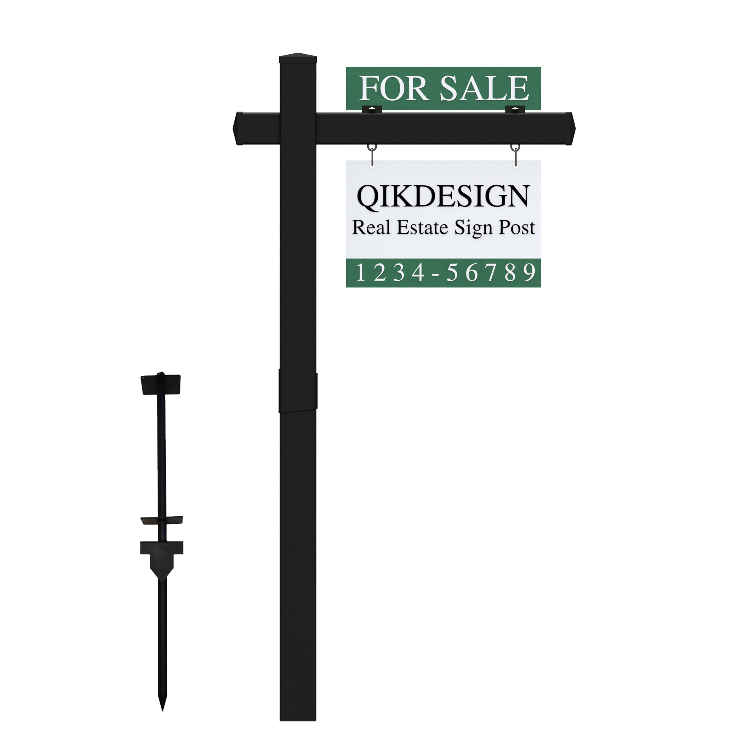 vinyl pvc real estate sign post 6' tall (connected type), black realtor yard sign post with flat cap for open house, 36" arm holds up to 24" sign