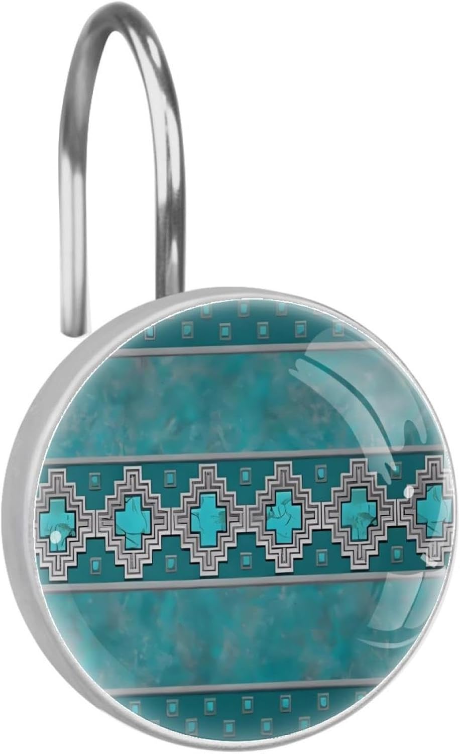 Silver Santa Southwest Turquoise Arizona Desert Western Lodge Decorative Shower Curtain Hooks Rings Set of 12 Hooks for Shower Curtain Rustproof Curtain Rings for Bathroom