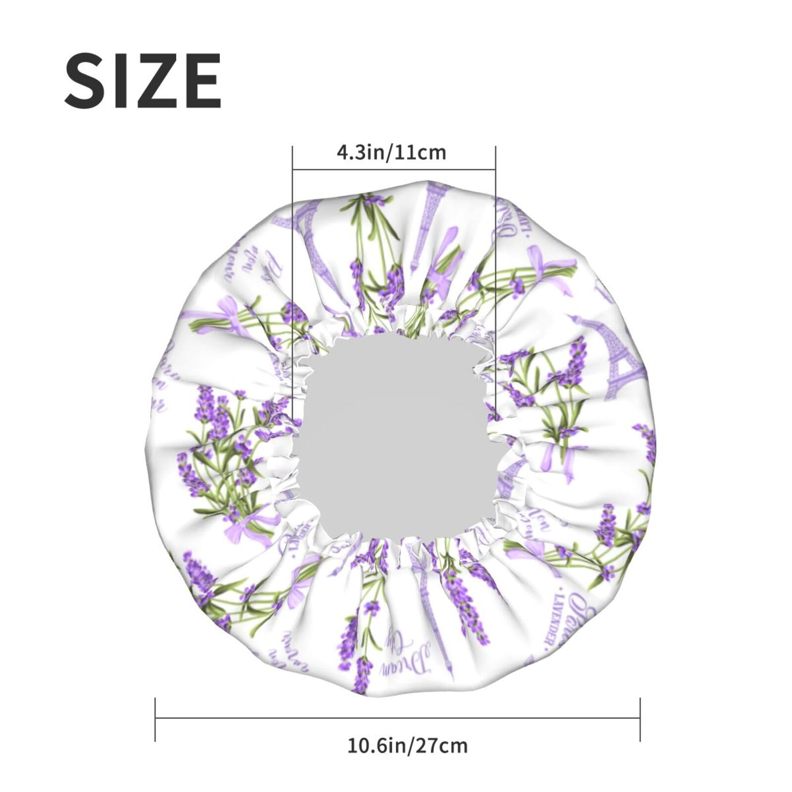 Hair Cap for Shower - Eiffel Tower purple Double Layer Shower Cap Reusable Waterproof, Large Shower Cap for Women, Hair Cap for Shower with Peva Lining and Elastic Rope
