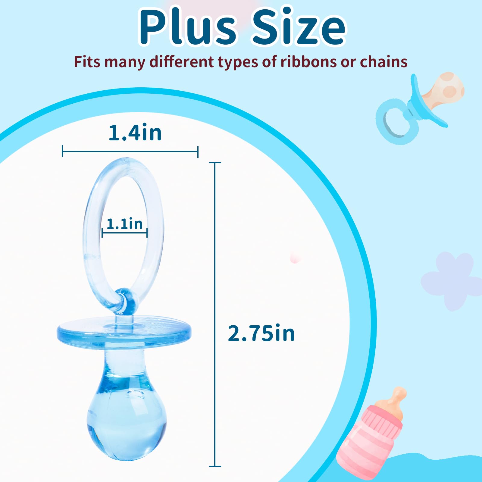 72 Pcs Baby Shower Pacifiers, 2.75’’ Plastic Pacifiers for Baby Shower Game, Baby Shower Decoration DIY, Gender Reveal Party Table Scatter/Baby Shower Party Favors, Blue Pacifiers for Baby Shower