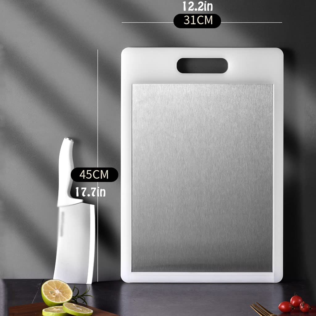 Tabla De Cortar Profesional De Doble Cara De Acero Inoxidable Y Plástico 2 En 1 con Mango para Cocina, Tabla De Cortar Carne L