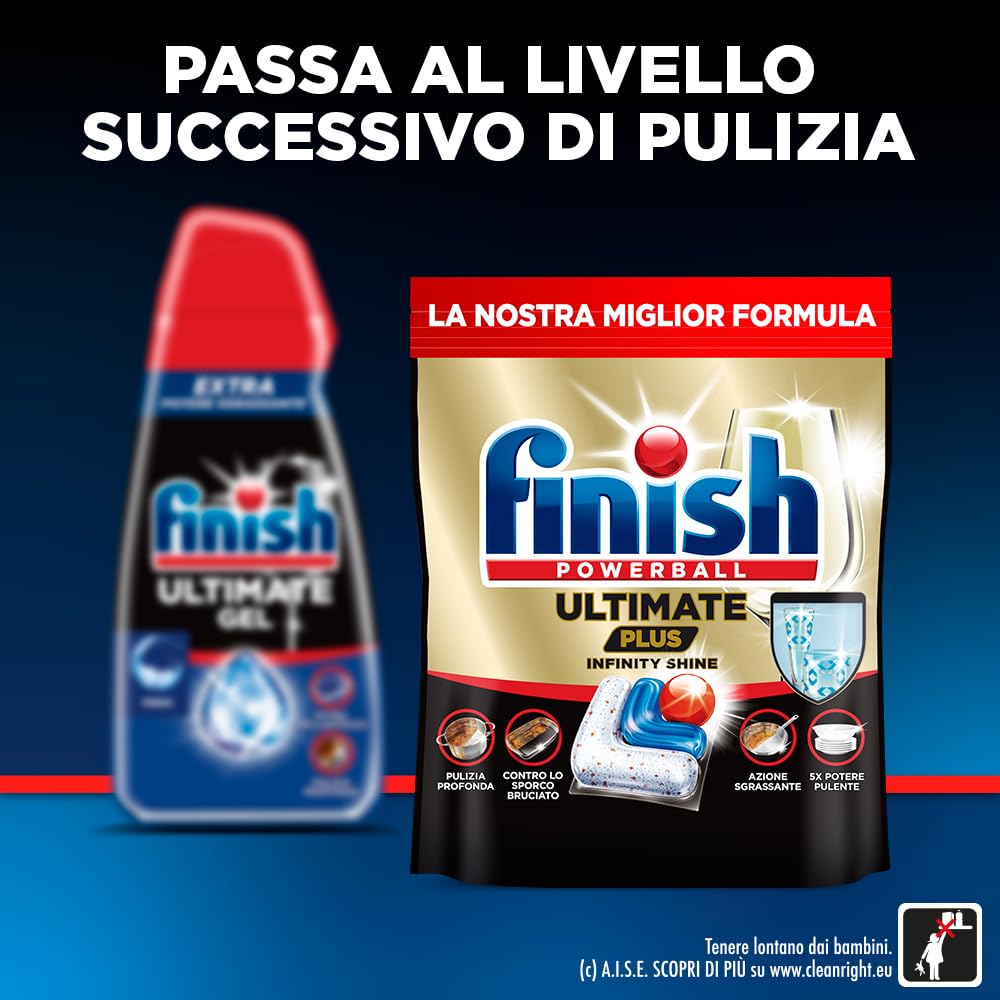 Finish Ultimate Gel, Detersivo per Lavastoviglie, 120 Lavaggi, 4 confezioni da 30 Lavaggi, Fresh, Extra Potere Sgrassante, Extra Brillantezza, Pulizia Profonda
