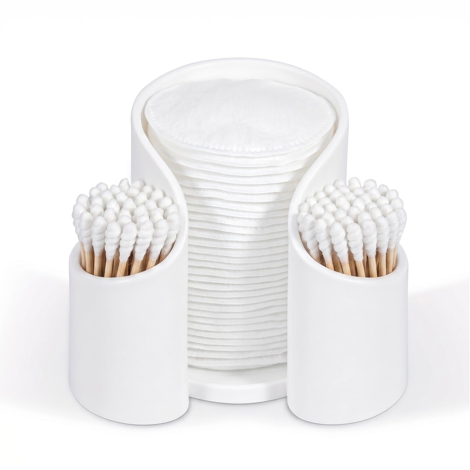 Yistoi White Cotton Pad Dispenser, Cotton Bud Container, Cotton Pads Storage, Dresser Storage, Cotton Pad Beauty Swab Plastic Storage Box, Dental Floss Toothpick Storage Box