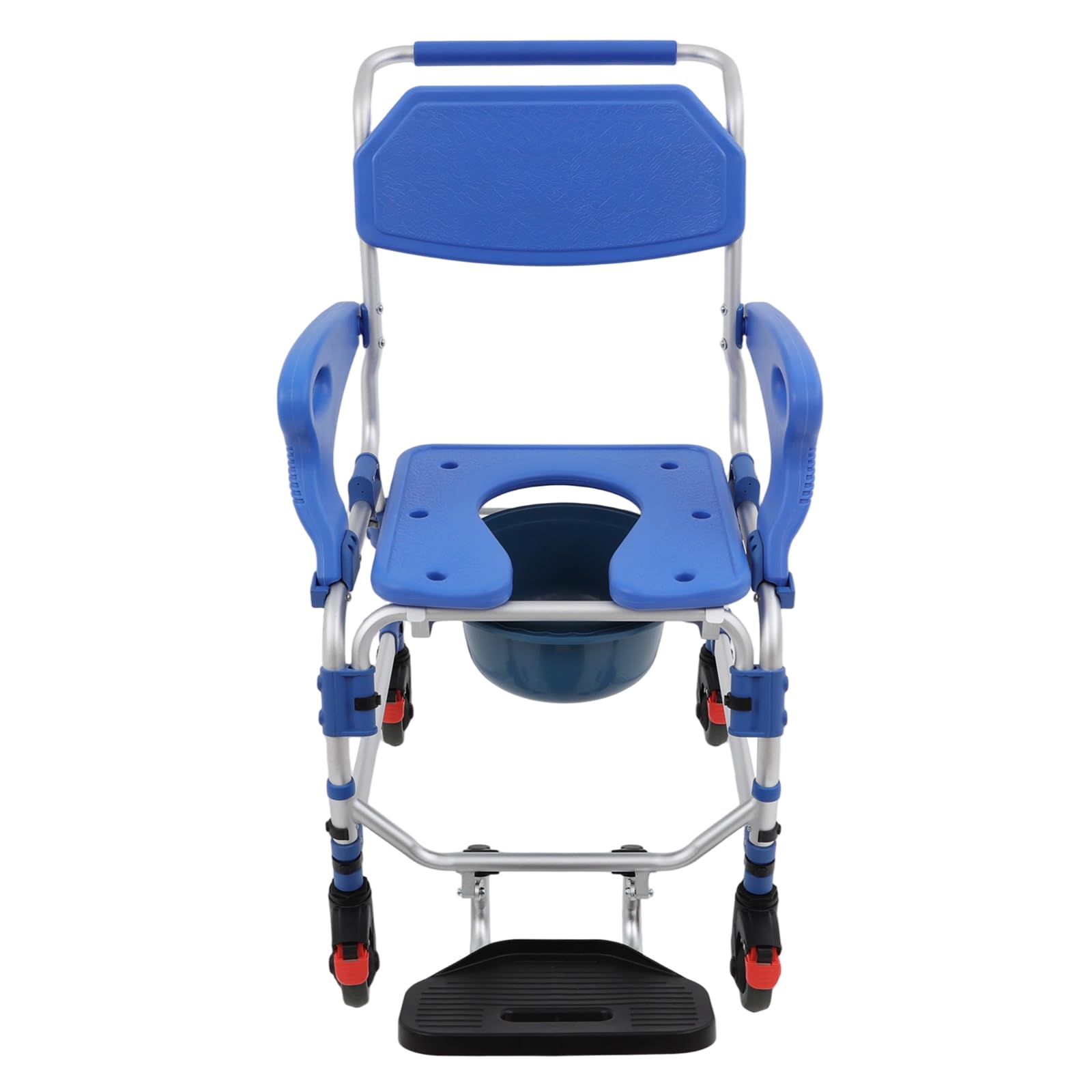 Silla de inodoro con ruedas Silla de ducha móvil para personas mayores, ducha móvil, silla de ruedas con reposabrazos plegables, capacidad de carga de 125 kg, 4 ruedas con frenos, cubo de inodoro