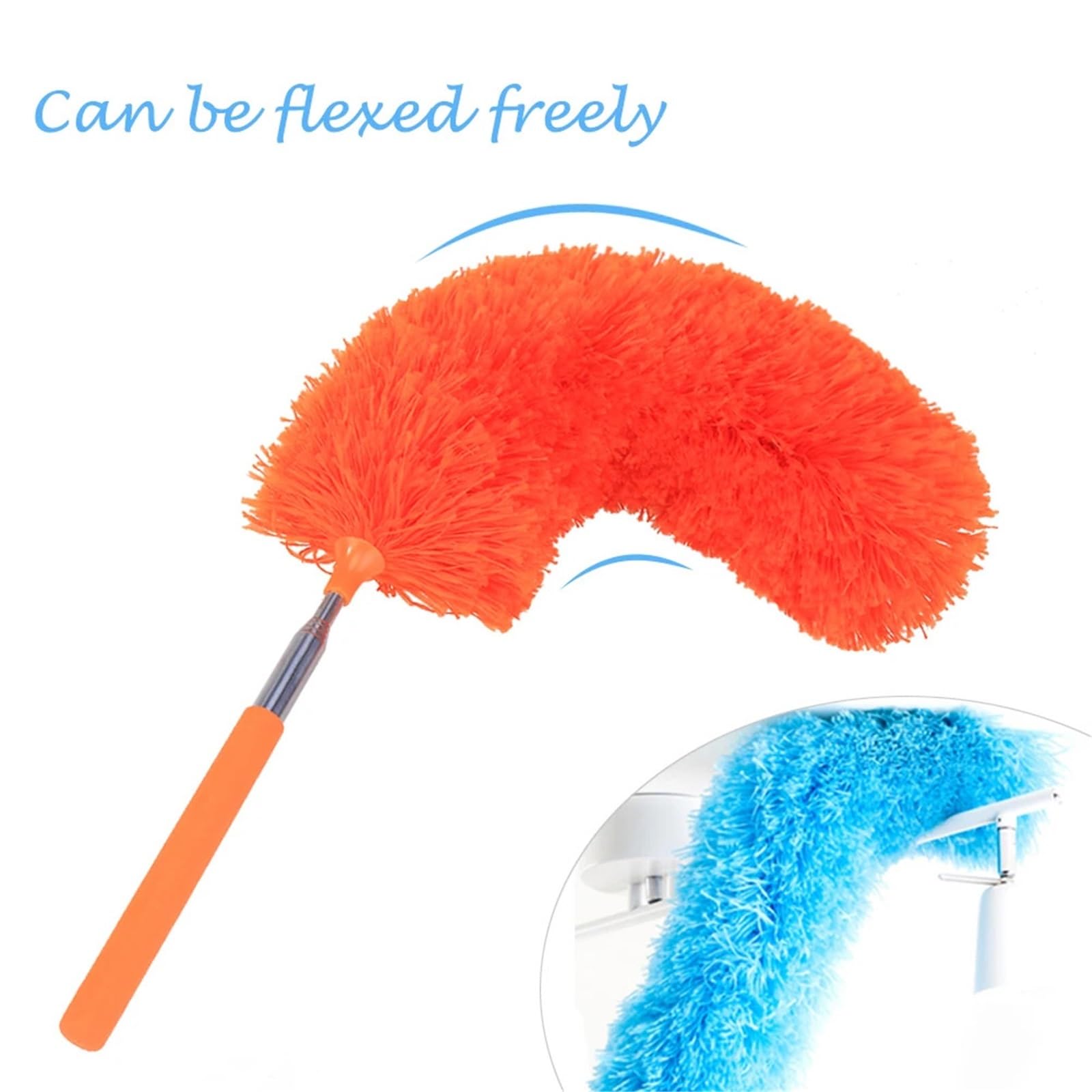 Plumero Atrapapolvo Cepillo for Polvo de Microfibra Ajustable, Plumero Extensible, Limpiador Suciedad for Muebles hogar y Coche(Orange)