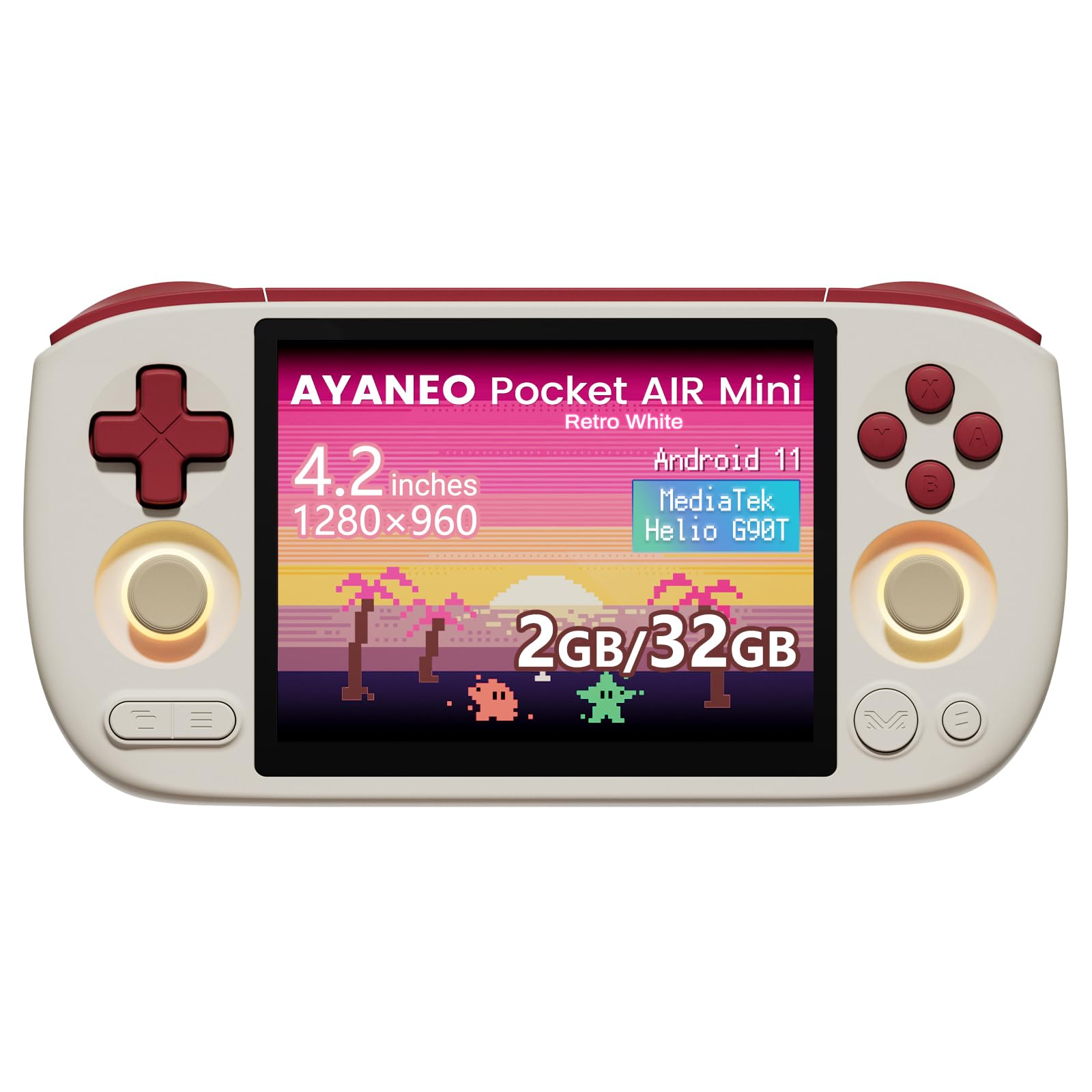 AKNES AYANEO Pocket AIR Mini Retro Handheld Konsole, 2GB+32GB – Retro Weiß | 4,2" 500 Nits HD-Bildschirm (1280x960 LCD, 60Hz), Android 11-System, Helio G90T, Hall Joystick & Trigger, Kompaktes & Tragbar