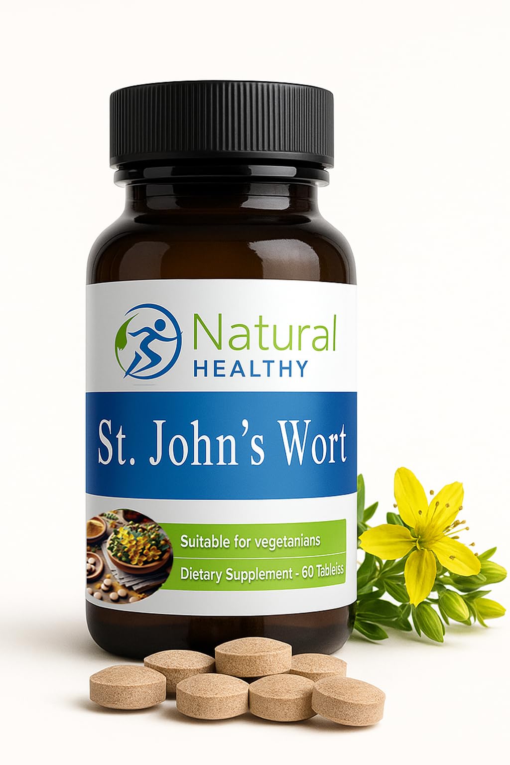 St John`s Wort 1000mg (60 Tablets) - St. Johns Wort Supplement - Suitable for Vegans