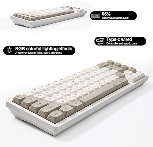 Miniatura 2 de Teclado de memoria para juegos RGB con cable. 65% Mini teclado de computadora LED cremoso. Teclado ergonómico pequeño con teclas insustituibles